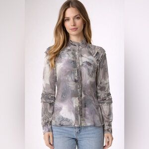 Diane Von Furstenberg DVF Pintura Silk Floral Print Button-Up Blouse Top
